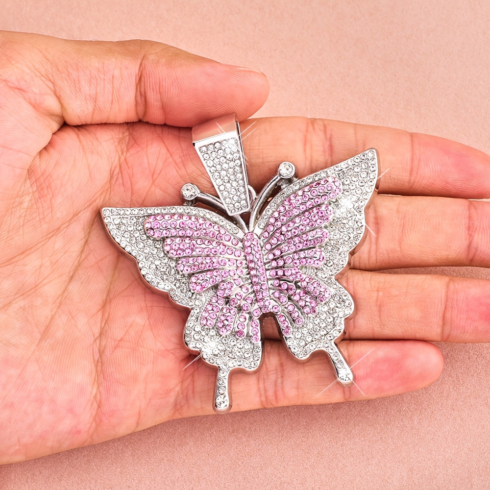 Hiphop Butterfly Pendant Necklace Setanimal themed jewelry Y2K style zinc alloychain with synthetic stone and setaperfect for parties, music festivals andValentine's Day gifts Fashion jewelry